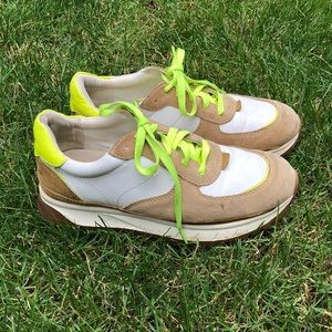 Madewell kickoff trainers tan suede and bright yellow